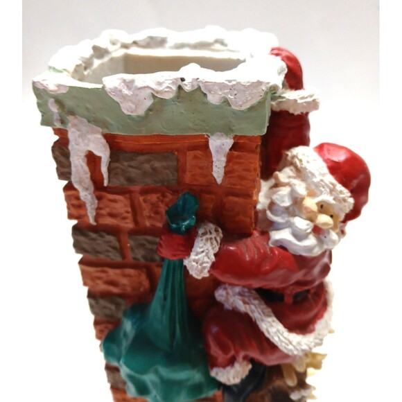 Santa Reindeer Chimney Candle Holder Vase Christmas Fun 9 In  Tall X 4 In  Wide - Picture 3 of 11